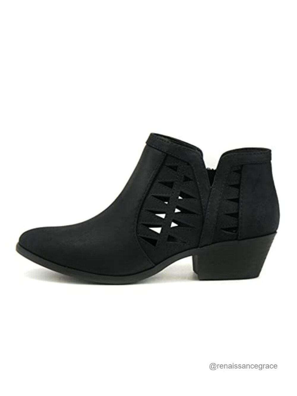 Womens Perforated Cut Out Stacked Block Heel Ankle Booties Wide Fit